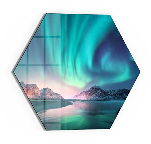 DEQORI Glas-Magnettafel | 55x47,6 cm groß | Motiv Das Nordlicht der Lofoten | Memo-Board aus Glas | Magnetboard inkl. Magnete, Stift & Tuch für Küche & Büro | Tafel magnetisch & beschreibbar