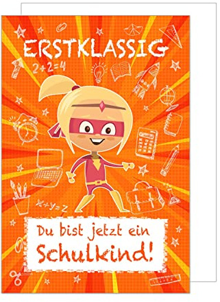 Edition Seidel Premium Glückwunschkarte zur Einschulung mit Umschlag. Einschulungskarte Grußkarte Karte zum Schulanfang Schuleinführung Schulstart Spruch Mädchen 1. Klasse Comic (ES135 SW023)
