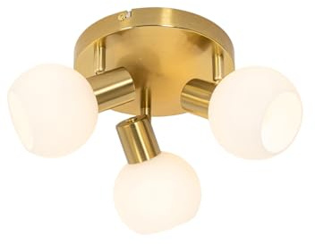 Qazqa Deckenstrahler, Deckenspot - Anouk - Gold mit Bernsteinglas, Vintage, max. 25W, Geeignet für LED, 35cm, Rund, 3-flammig, Ideal als Küche lampe und Wohnzimmerlampe