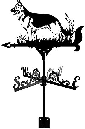 CAZARU Wetterfahne mit Dachmontage, Wetterhahn, Windrichtungsanzeiger, Retro-Schäferhund-Form, Metall-Wetterfahne, Garten, kreatives Edelstahl-Wohnkultur-Ornament, Geschenk für den Hof