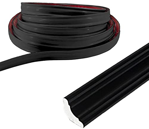 Bande de Calfeutrage Autocollante en PVC 2,5 m - Pour Sol Stratifié et Angle Mural (12 x 9 mm, Noir)