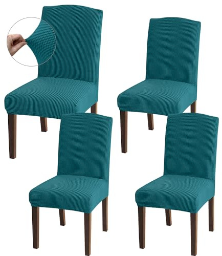Granbest High Stretch Dining Chair Slipcovers, Universal Fit Jacquard Parson Dining Chair Covers, Removable Chair Protectors for Dining Room, Kitchen, Restaurant and Hotel (Set of 4, Blackish Green)