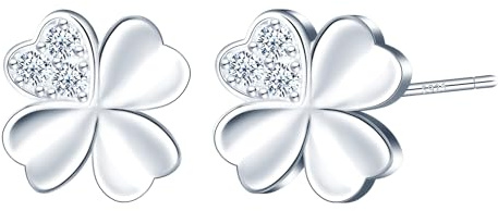 CONILOK Zircon Kleeblatt Ohrringe Silber 925 Stecker Ohrstecker Ohrhänger Damen Schmuck Ohrring Geschenke für Frauen Mädchen Freundin Mutter Geburtstag Hochzeit Weihnachtstag Valentinstag