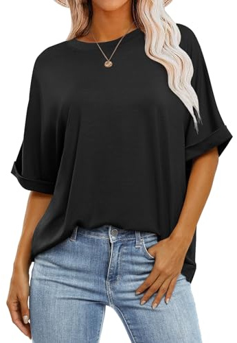 ANRABESS Womens Tops Oversized T Shirts Short Sleeve Crewneck Summer Casual Loose Basic Tee Shirt 2026 Trendy Fashion Clothes Black XX-Large
