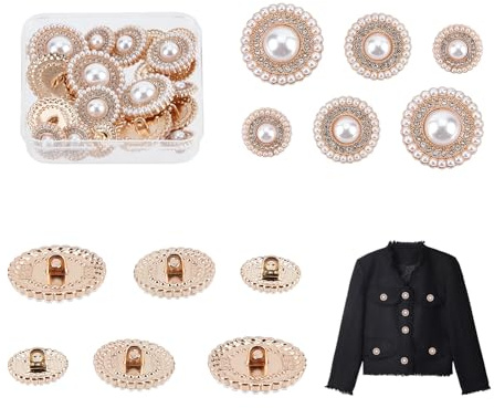 NICENEEDED 20 Pcs Rhinestone Pearl Buttons, Shank Metal Button, Sew on Clothing Buttons Alloy Embellishments Fastening Buttons Crystal Applique Sewing Button for Craft DIY Decoration(15mm, 20mm, 25mm)