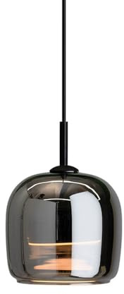 MODEBHD Moderne LED-Pendelleuchten aus Glas, 2er-Pack, Mid-Century-Stil, schwarz, mit grau rauchfarbenem mundgeblasenem Glasschirm, runde Glas-Pendelleuchte für C
