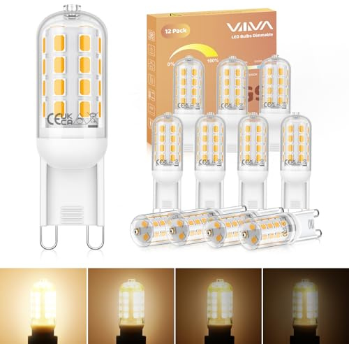 VIIIVA LED-Leuchtmittel G9, dimmbar, Warmweiß 3000 K, 500 lm, 5 W entspricht 45 W Halogenlampe, CRI> 80, Sockel G9 Standard, energiesparend, AC 200 – 240 V, geeignet für Kronleuchter, Wandleuchte, 12