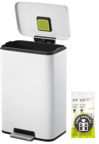 EKO Madison Cubo de Basura para Cocina 50 L con Pedal Blanco Mate | Cubo EKO Madison de 50 L en color blanco, con pedal, cierre suave, función stay-open y anillo estabilizador de bolsas.