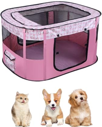 Portable Parc pour Chien, Parc Chaton Pliable 70 x 55 x 40 cm, Tente pour Chat Respirante d’Intérieur/Extérieur avec Sac de Transport