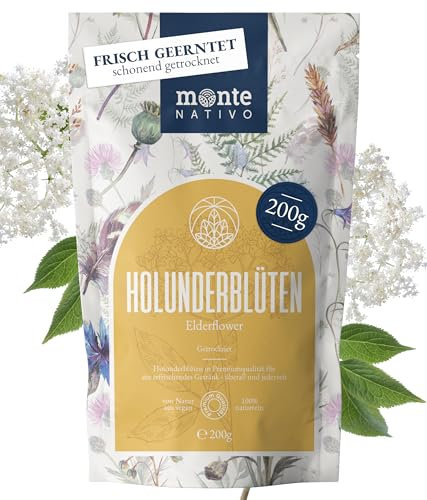 Holunderblütentee Monte Nativo (200g) - Holunderblüten schonend getrocknet als Holundertee - 100% natürlich und ohne Zusatzstoffe - Aromatischer Kräutertee für einen köstlichen Aufguss