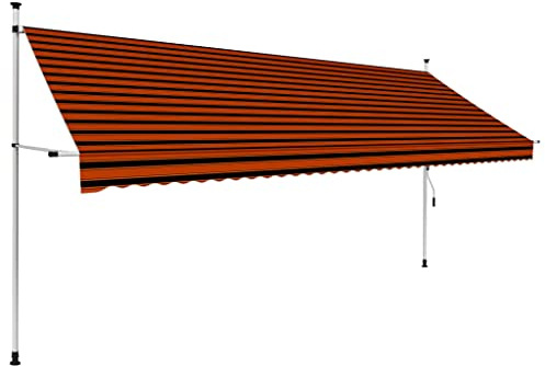 Mengtu Markise Einziehbar Handbetrieben Klemmmarkise Balkonmarkise Sonnenschutz mit Handkurbel Höhenverstellbar für Fenster Garten 400 cm Orange und Braun Garten Möbel