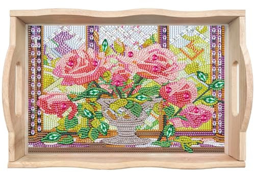 CXINLky Plateau de Service DIY Diamond Painting en Bois avec Poignées - Plateau Petit-déjeuner pour Cuisine - 06 - Bouquet de