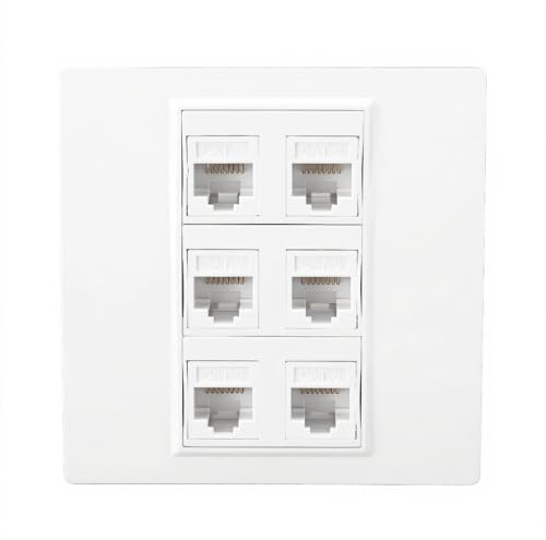 CAT6 Ethernet Faceplate 6 Port Cat 6 Female to Female Ethernet Socket Wall Plate for Cat6 6a 5 5e Ethernet Devices Networking Socket Box
