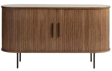 Liadomo Uriel Sideboard 140x76x45 cm, TV-Board, Kommode, Lamellen-Optik, Schiebetüren, Moderner Retro Look, 2 Einlegeböden, hohe Metallfüße, Eiche Furnier Smoked