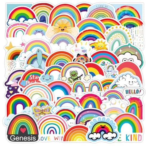 OIGWBPH Pack of 50 Rainbow Stickers, Water Bottles Colourful Decals Rainbow Waterproof Vinyl Stickers Boho Aesthetic Stickers Rainbow Bridges Stickers Decor for Laptop Luggage Computer