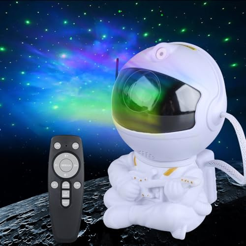 Proyector estrella astronauta para niños, 8 modos de control remoto y luces LED ajustables de 270° para dormitorio, decoración de habitación de niñas, cine en casa, techo, temporizador (guitarra
