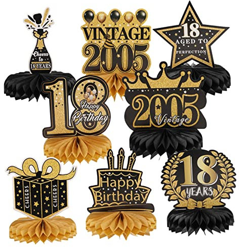 Gogogmee Waben-Mittelstück zum 18. Geburtstag Schwarz-Gold Dekoration für Party-Tischdekorationen