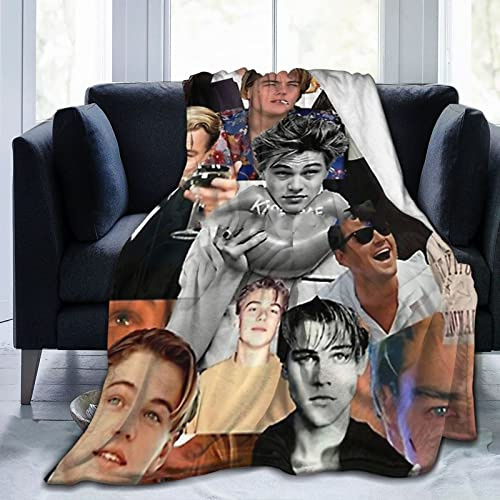 QapLWczK Leonardo Dicaprio Collage Coperta in flanella leggera e accogliente coperta morbida per divano adatta per tutte le stagioni, 60 x 5050 x 40 cm