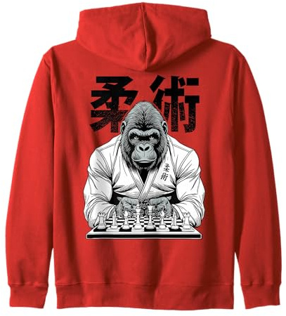 Gorilla Jiu Jitsu Ju Jutsu MMA BJJ Grappling Chess Kanji Ape Zip Hoodie
