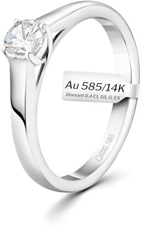 EDELIND Verlobungsring 585 Weißgold GIA Zertifiziert 0,40 Ct Solitär Diamantring Ø 55 mm Goldring für Damen mit Diamanten Brillanten mit Schmuck Geschenkbox