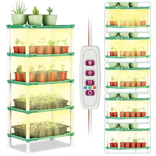 RooTrimmer Tabletop 5-Tier Seed Starting Kit Germination Tray - Plant Stand with Grow Lights Full Spectrum Sunlike Plant Light for Indoor Plants, Greenhouse, Succulents, Seedlings Gardening