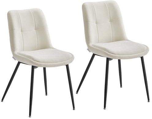 VASAGLE Esszimmerstuhl 2er Set, Küchenstuhl, Polsterstuhl, Chenille, Stuhl, bis 120 kg belastbar, Doppelkissen, Metallbeine, modern, für Esszimmer, Küche, cremeweiß KDC151W01