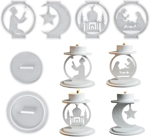 Silikonformen Gießformen Ramadan, Silikonform Ramadan Mond und Stern Kerzenhalter, Silikonform Krippe Gießformen Silikon Ramadan Gipsformen zum Gießen Gießform Kerzenhalter für DIY Handwerk