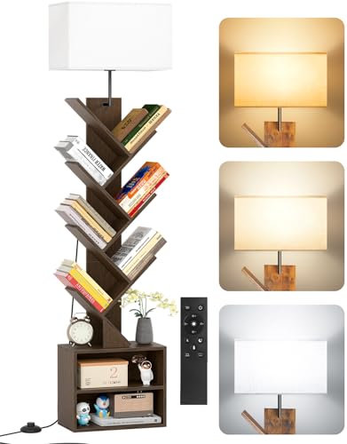 OUTONLIFE Bücherregal Baumform Holz mit Licht, Standregal 9 Ebenen Eckregal mit Fernbedienung & Kabinett – Kleines Regal für Bücher, CDs & DVDs für Wohnzimmer, Schlafzimmer, Kinderzimmer(Walnut)