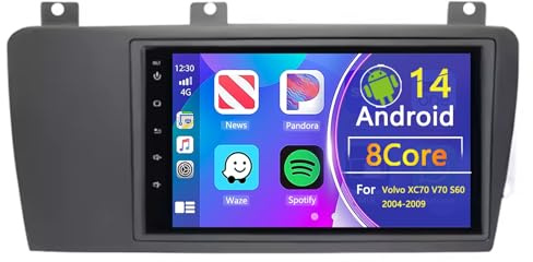 HTXPSM Android 14 Doble DIN Pantalla Táctil Receptor Estéreo para Automóvil para Volvo XC70 V70 S60 2004 2005 2006 2007 2008 2009 Carplay Inalámbrico Android Auto, Radio para Automóvil con Pantalla T