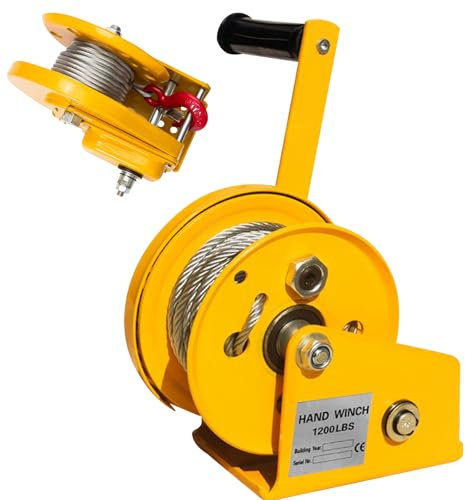 Aocay Verricello Manuale Piccolo 1200lbs/2600lbs, Verricello Manuale con Freno Automatico, Argano Manuale per il Traino di Veicoli, Barche e Attrezzature (1200lbs-10m)