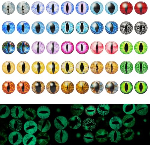 Julie Wang 40PCS 16MM Glow in The Dark Dragon Eyes Animal Vertical Slit Pupil Eye Glass Cabochon for Sculptures Props Jewelry Crafts Making