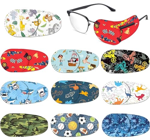 FUG 10 Pcs Eye Patches for Kids, Colorful Eye Patch for Glasses Over The Lens, for Children, Boys, Girls