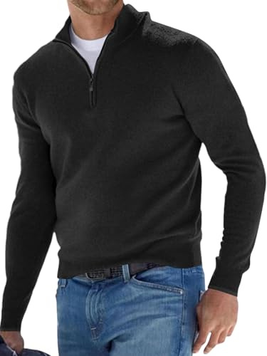 Rayson Maglione Uomo Maniche Lunghe Maglioni con Cerniera sul Collo Pullover Maglione Leggero in Maglia per Autunno e Inverno Nero M