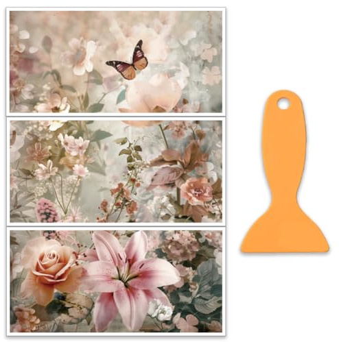 OLYCRAFT 3 Blatt/Set Blumen Abziehbilder Zum Aufreiben Zum Basteln 30x15cm PVC Möbelaufkleber Wasserfeste Abziehbilder Selbstklebende Möbel Lilie Rosen aufkleber Mit Schaber Für Kommoden Schränk