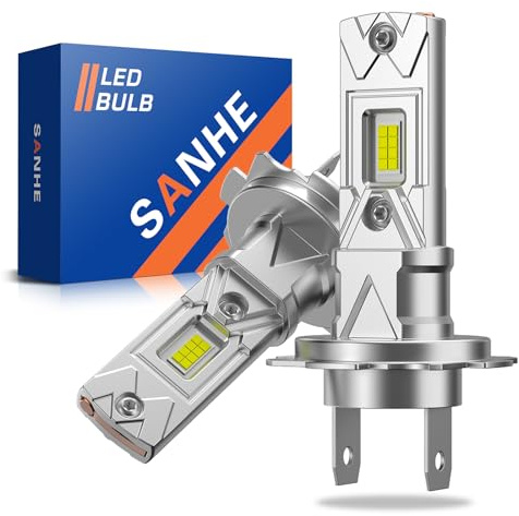 SANHE Bombillas LED H7 Luz Alta y Baja para Coche, 20000LM 600% Más Brillante 6500K Blanco H7 Reemplazo de Halógeno, 1:1 Tamaño, Plug and Play (Paquete de 2)