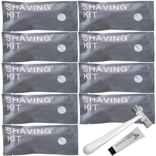 Confezione da 10 lussuosi kit da barba usa e getta da viaggio con crema da barba; pulito e igienico; set di rasoi manuali tascabili per pelli sensibili; rasoio da barba per hotel e viaggi