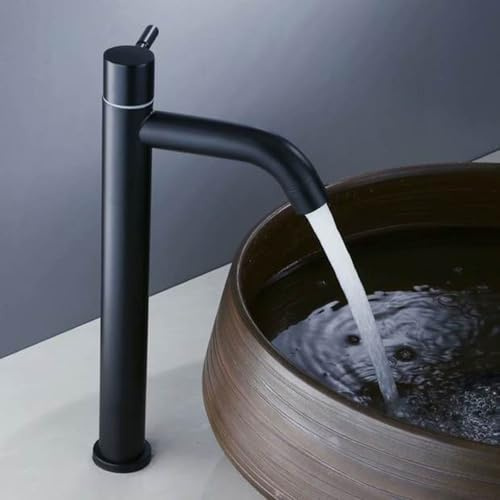 Robinet Salle de Bain Haut Noir Robinet Eau Froide pour Vasque à Poser 1 Trou Mitigeur Lavabo en Acier Inoxydable,noir