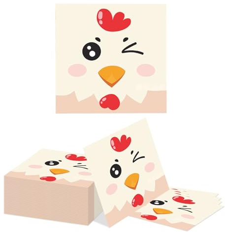 Kotkiddy 40 Huhn Servietten 33x33cm Farm Chicken Party Gelb Kueken Motiv Kindergeburtstag Baby Shower Tischdeko Kueken Thema Deko