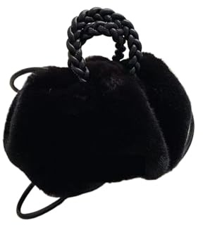 Fluffig tygväska kvinnor mjuk plysch axelväskor vinter lurviga damer kuvertväska små handväskor kvinnor crossbody, Svart, As detailpage