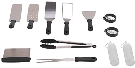 Aumotop Grillzubehör-Set, 12-teiliges Grill-Set aus Edelstahl, Hitzebeständiges Grill-Werkzeug-Set, Grill-Werkzeuge, Spatel-Set für Outdoor-BBQ, Teppanyaki und Camping