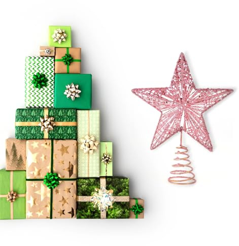 NIYANGLE Decorazione a Stella a Cinque Punte in Ferro Rosa 20 CM per Albero di Natale e Decorazione Domestica Riutilizzabile per Soggiorno Camera da Letto e Ingresso