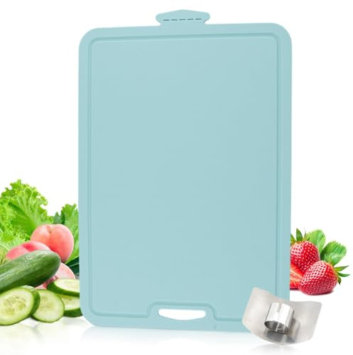 Silicone Cutting Board, Flexible Chopping Board with Finger Guard Non Slip Cutting Mat Easy Hanging Boards for Kitchen(Blue)