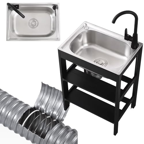 Grande Lavandino For Lavanderia Indipendente, Lavandino In Acciaio Inossidabile, Angolo Arrotondato Di Forma Curva, For Lavanderia, Garage, Bar Caffetteria(58x43x75cm)