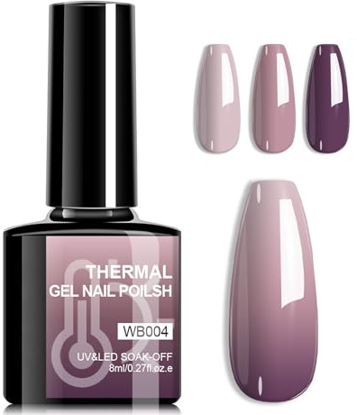 Farbwechsel UV Gel Nagellack Dunkellila, Temperatur Wechselnd Nagellack, 8ml Color Change Purple Nail Polish für UV/LED Lampe, Der Eingeweicht Entfernt Werden Kann, Geeignet für DIY Nageldesign Frauen
