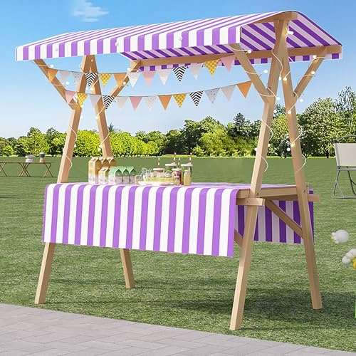 EKDJSN Foldable Market Stall Display Stand, Mobile Metal Vendor Cart with Wheels, Portable Food Cart Vendor, Commercial Vendor's Stall, for Farmers Market/Craft Shows(Purple A,120cm/47.2in)