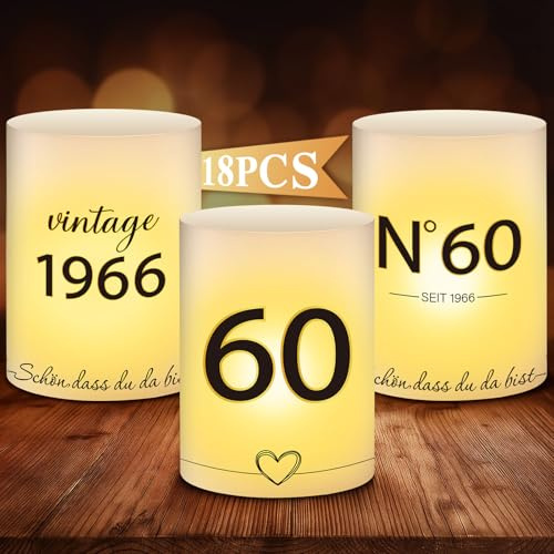 Anruzon 18 Stück Windlichter Tischdeko 60. Geburtstag – Retro Tischdekoration für Männer & Frauen – Happy Birthday Tischdeko für Teelichter & Kerzen, Partydeko Set
