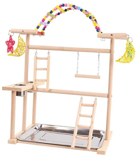 PUXZYAX Parco giochi per uccelli in legno per pappagalli, giocattolo da masticare con Per scala, attività di gioco affidabili per uccelli, parrocchetti, conuri, calopsitte,