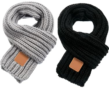 Zhanmai 2 Pcs Toddler Scarf Kids Warm Set Winter Knit Scarves Soft Neck Warmer for Boys Girls Children(Black, Grey)