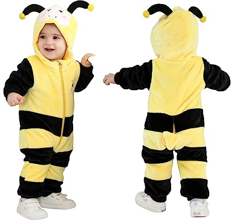 Doladola Unisex Toddlers pagliaccetto neonato natale Animale Stile Flanella Cosplay Halloween Costume Attrezzatura (Ape, 18-24 Mesi)