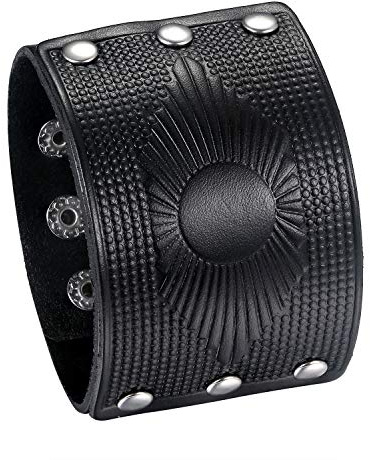 Flongo Herrenarmband Männer Armband Lederarmband groß breit Leder Armreif mit Totenkopf Schädel Nieten Geflochten Ketten Schwarz männer Accessoires punk Biker Größen verstellbar